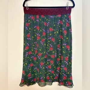 Lularoe women’s midi Lola Skirt, green floral print, L, like-new